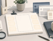 Blank research brief with highlighted reference fields beside abstract document and browser shapes.